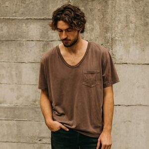 Skargorn T-Shirt Mens Small Brown‎ Cotton V-Neck Made in USA